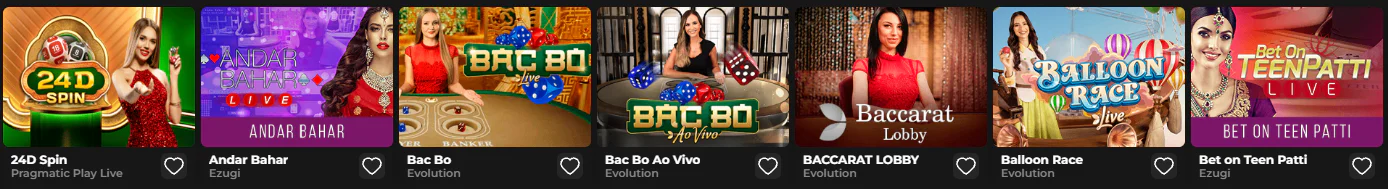 Need4Win Casino live casino met spellen zoals Bac Bo, Andar Bahar, Balloon Race en Baccarat Lobby van Evolution, Ezugi en Pragmatic Play Live