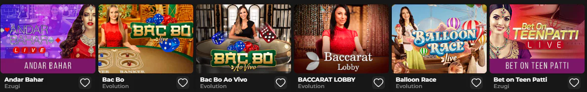 Need4Win Casino Live-Casino mit Spielen wie Bac Bo, Andar Bahar, Balloon Race und Baccarat Lobby von Evolution und Ezugi