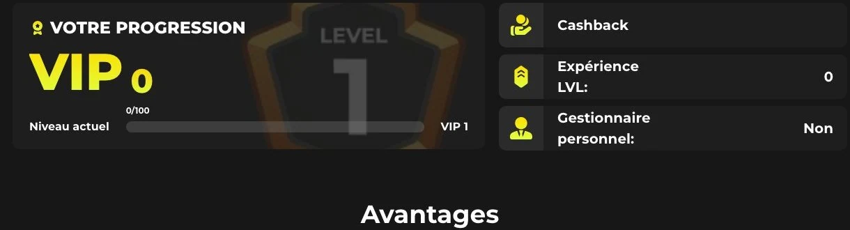 Need4Win : progression et niveaux VIP